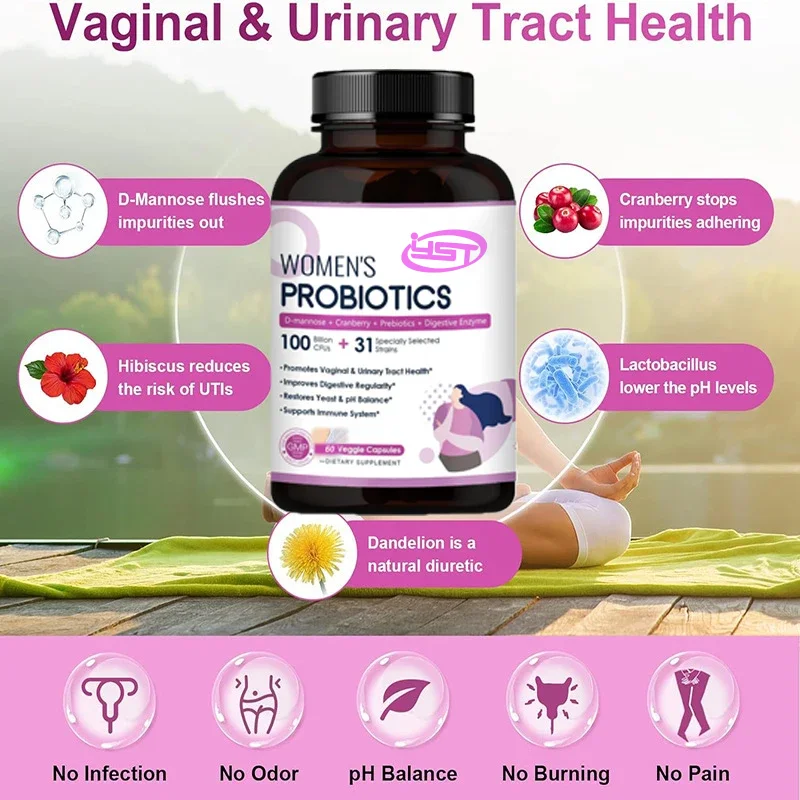 Female Digestive Health Probiotics,containing digestive enzyme cranberry, promoting urinary tract health pH balance, 60 capsules