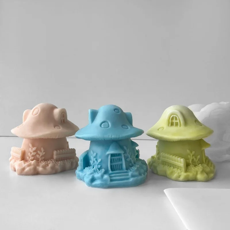 

DIY 3D Mushroom House Candle Silicone Mold Gypsum Aromatherapy Candlestick Decoration Pendant Hand Epoxy Resin Mold Home Crafts