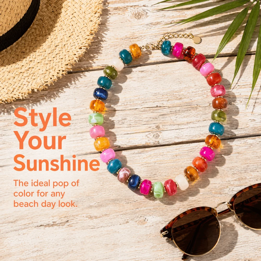 Fashion Round Beaded Necklace Large Candy Color Women Choker Acrylic Colorful Clavicle Chain Delicate Charms