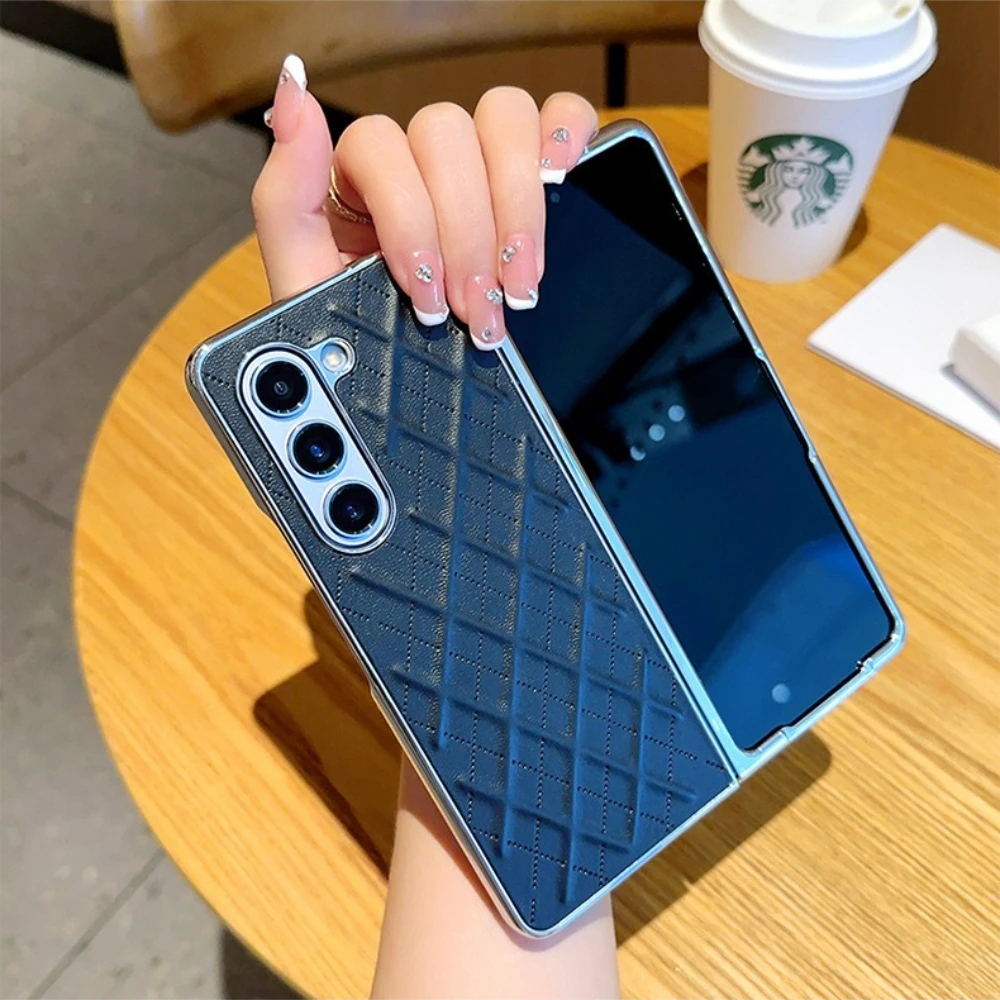 

Phone Case for Samsung Galaxy Z Fold 7 6 5 4 Z Flip 7 Fe 6 5 Electroplated Diamond Grid Pattern PU Leather Luxury Hard Cover