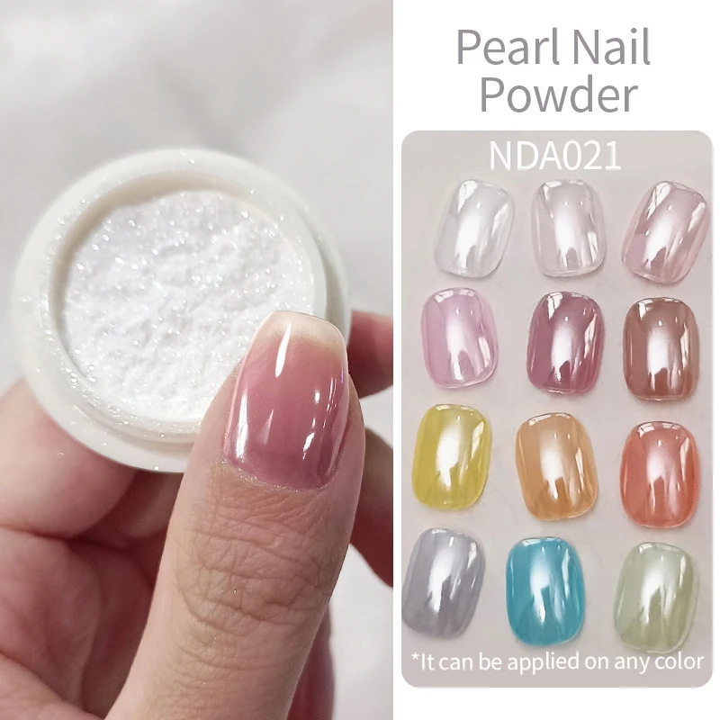 Polvo de perla blanca brillante NICOLE DIARY para uñas, efecto espejo lunar, pigmentos de aurora, decoración de uñas con gel UV 2