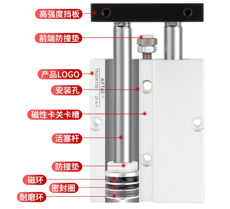 Yadeke double-shaft double-guide cylinder TN10/16/20/25x10x20x25x30x60x40x50x90-S