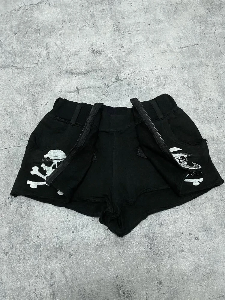2026 Streetwear Cross Skull Letter Print Grunge Shorts Harajuku Casual Zipper Pants Summer Y2k Aesthetic Vintage Punk Pantalones