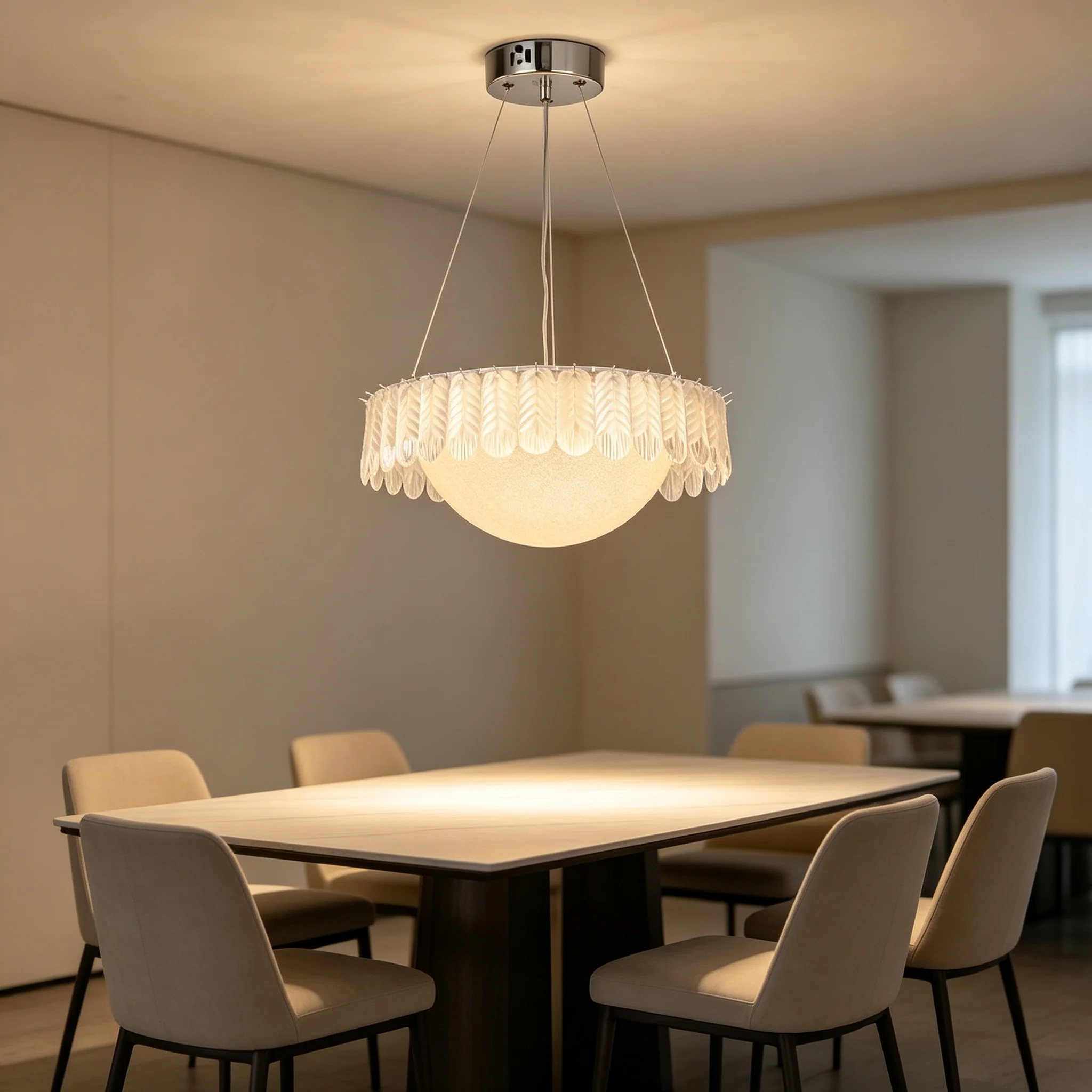 Nordic Modern Acrylic Feathers Pendant Lights Kitchen Island Chandelier Bedroom Hanging Lamps Living Room Decor Led Illumination