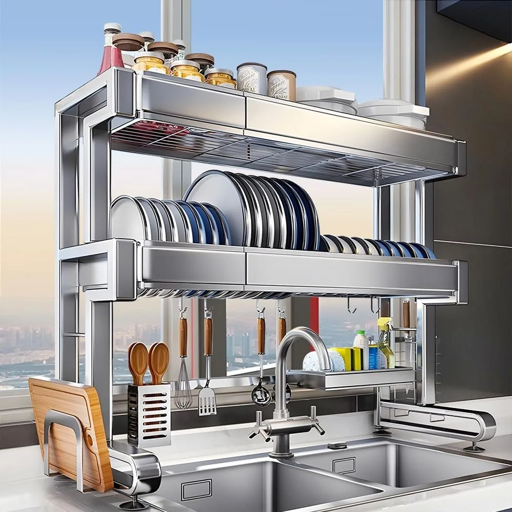 

3-Tier Over The Sink Dish Drainer Drying Rack,Stainless Steel Dish Drying Rack , Large Over The Sink Dish Drying Rack Kitchen
