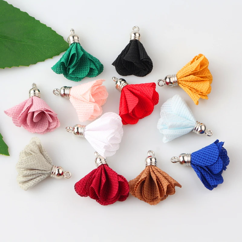 

100pcs/lot Fabric Flower Tassel Pendants Bracelet Earring Tassel Charm for DIY Jewelry Making Keychain Earring Accessories