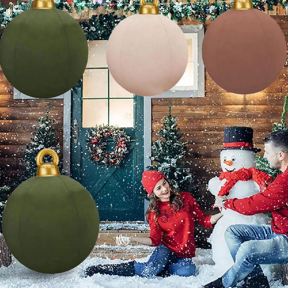 1pc 18/24 Inches Giant Velvet Christmas Inflatable Ball Ornament PVC Outdoor Yard Holiday Christmas Tree Decorations Toy Ball