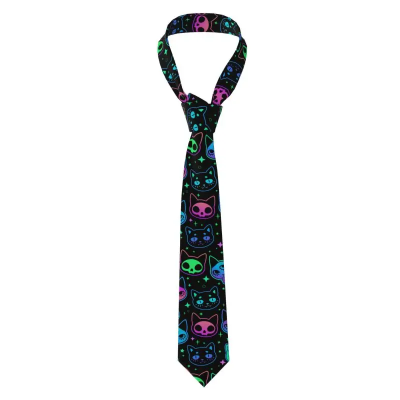 Cute Cartoon Witchcraft Cat Bright Neck Ties Men's Tie Funny Novelty Classic Neckties for Gentlemen Wedding Holiday Party Gift
