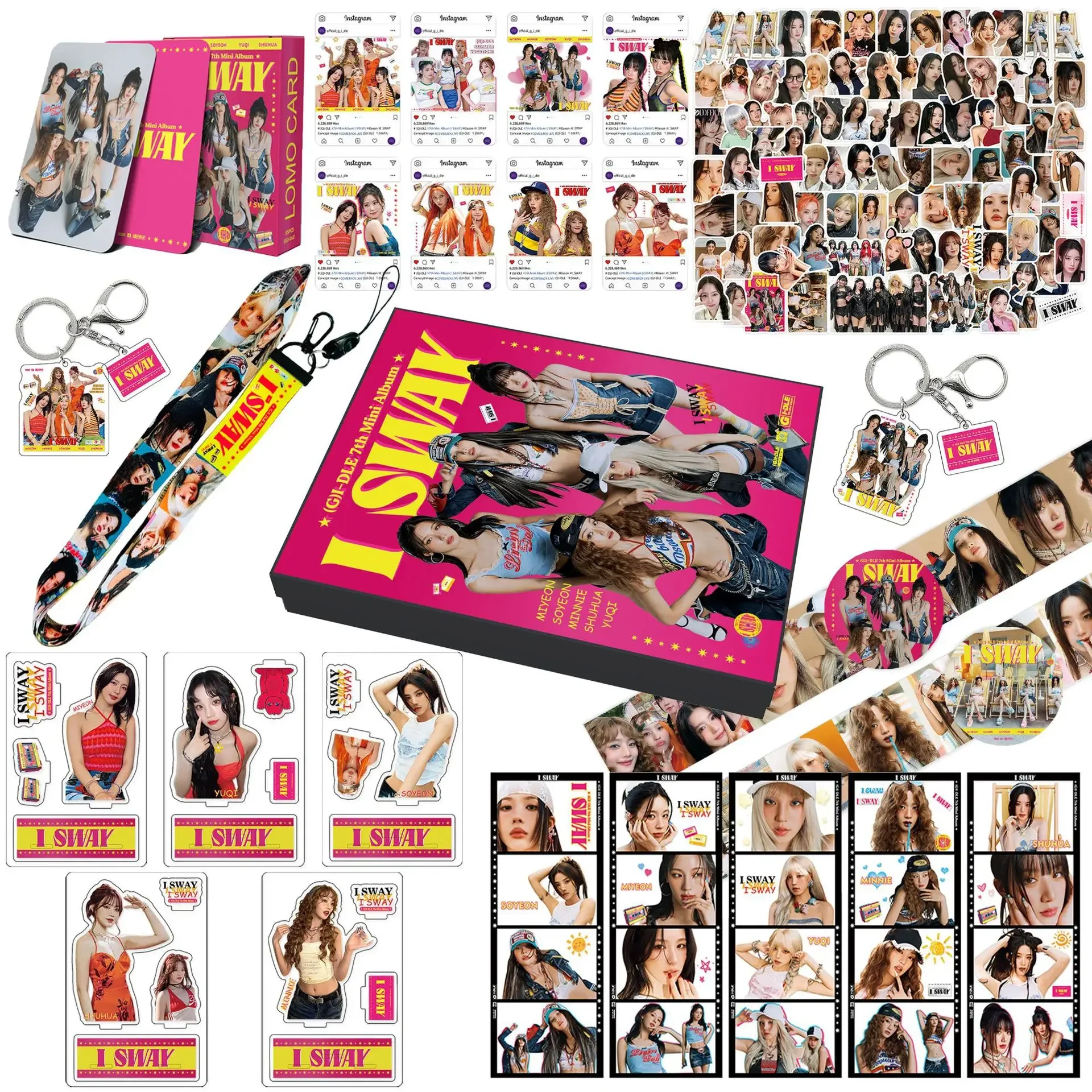 Kpop GIDLE Gift Box Set New Album I SWAY Photocards Lomo Card Stickers Lanyard Keychains Bookmark Minnie SoYeon ShuHua Fans Gift