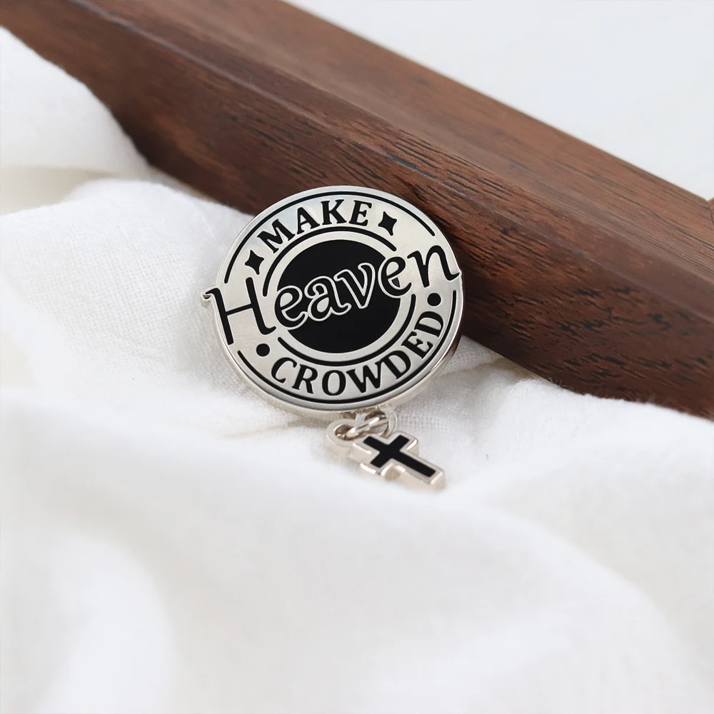Religionsslogan „Mach den Himmel voller Menschen“ Emaille-Pin, Rosenkranz-Anhänger, Brosche, katholisches christliches Glaubensgeschenk, Bibel-Gebets-Accessoire – Detail 5