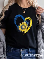 Heartbeat Sunflower Blue Yellow Women Print T-shirt Girl Y2K Short Sleeve Tee Tops Lady 90S Sweetshirts Female Harajuku Clothing