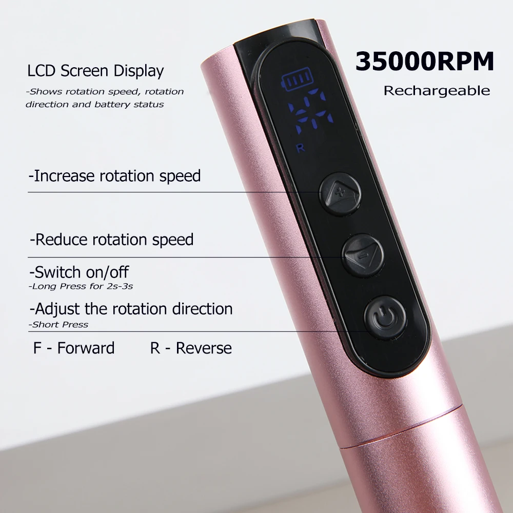 Professionele oplaadbare draadloze nagelboorpen - 35000 RPM elektrische nagelvijl met hoge snelheid en LCD-display voor manicuregereedschap