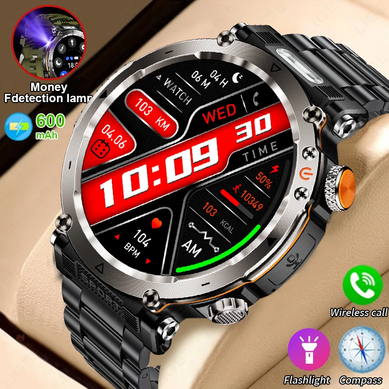 

LIGE 600mAh Smart Watch Men IP68 Waterproof Outdoor SmartWatch Compass Heart Rate LED Flashlight AI Voice Call Sports Smartwatch