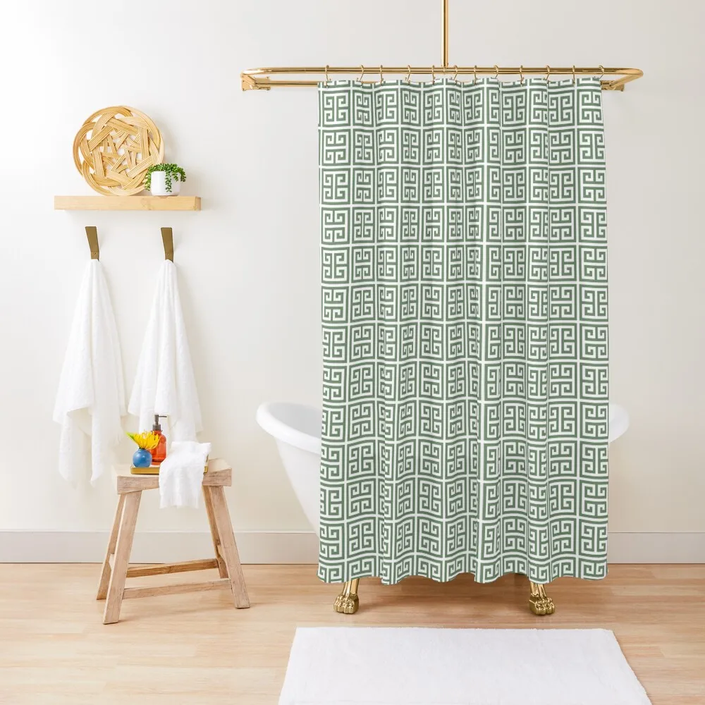 

Aloe Greek Key Pattern Shower Curtain Toilet Accessories Bathroom Shower Set Bathroom Shower Waterproof Fabric Curtain