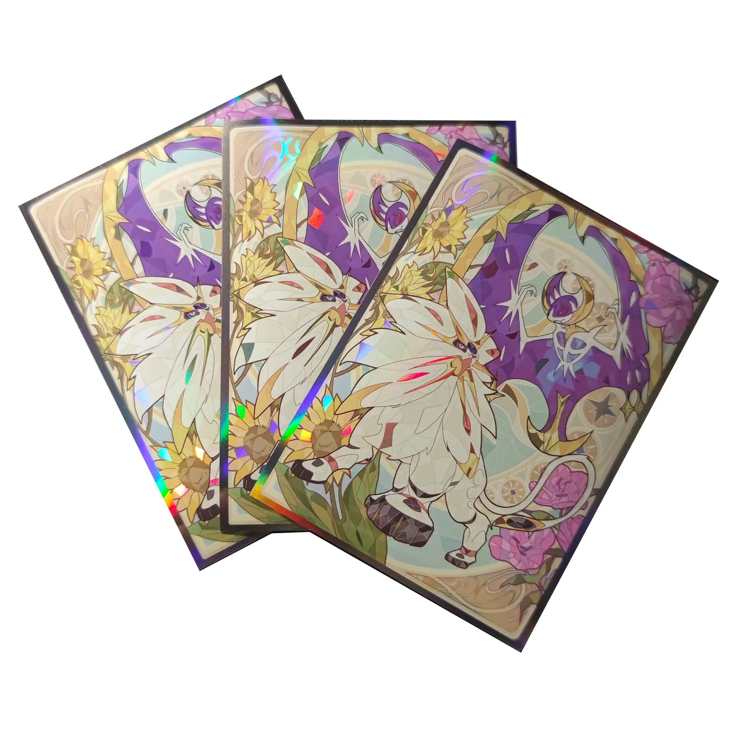 60PCS 63x90mm Trading Cards Protector Holographic Animation YuGiOh Card Sleeves Shield Laser Cute Card Deck Cover Japanese Size