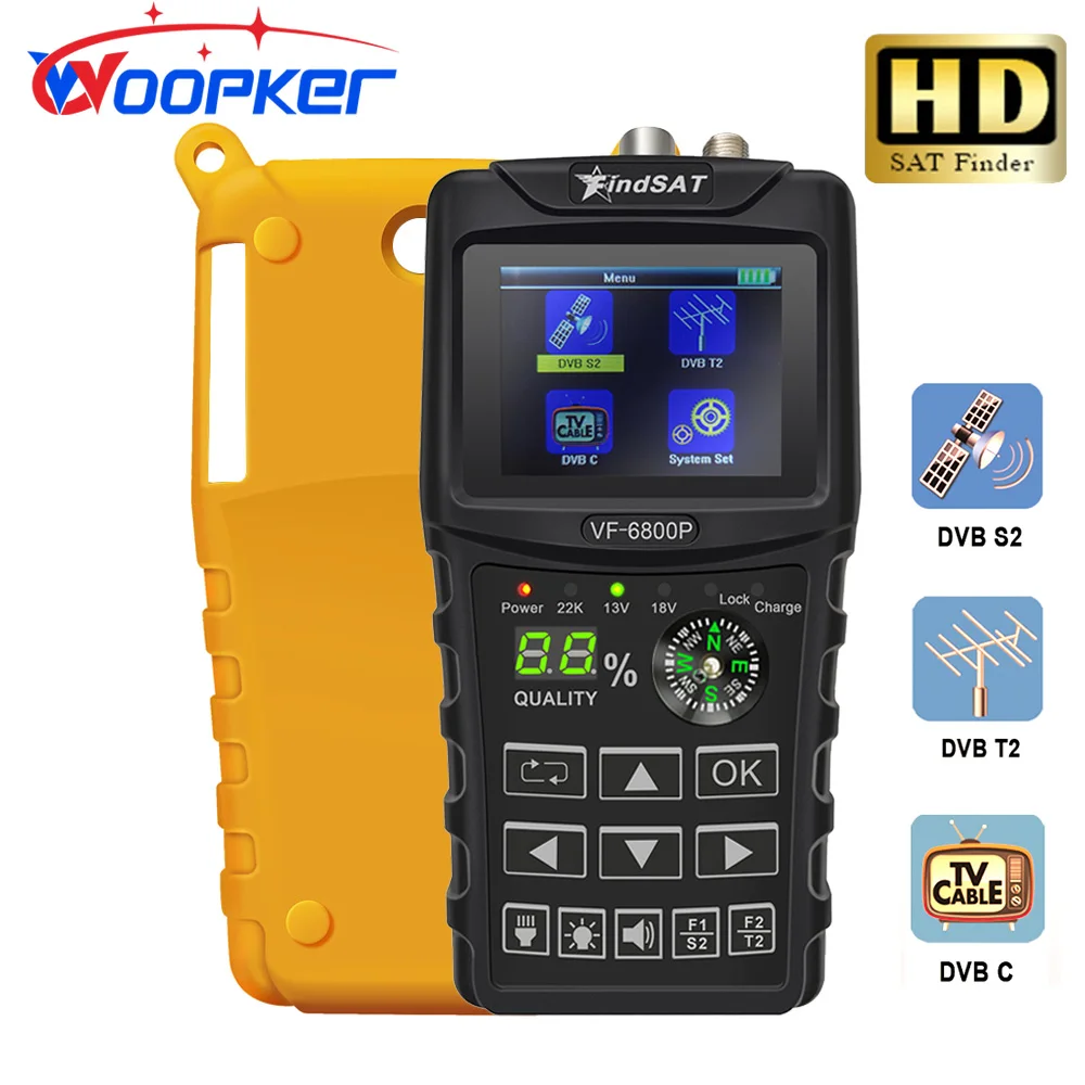 

Woopker VF-6800P HD Digital Satellite Finder Combo Support DVB-T2/DVB S2/DVB C Sat Finder Meter TV Receiver Dvbt2 Tuner