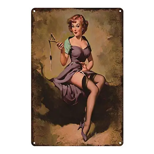Retro Vintage Metal Sign Tin Sign Pin Up Girl Sexy Women Catapult Man Cave Home Bar Club Pub Garden Wall Decor Signs 12X8Inch