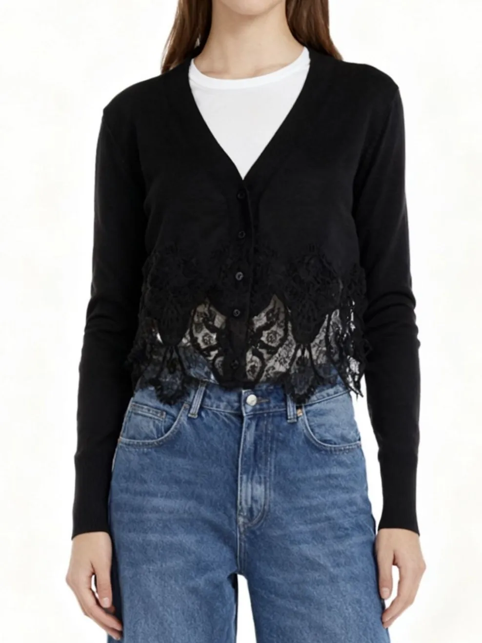 

Heavy Embroidery Women's Knitted Cardigan Single Breasted V-Neck Long Sleeve Casual Slim 100% Wool Sweater