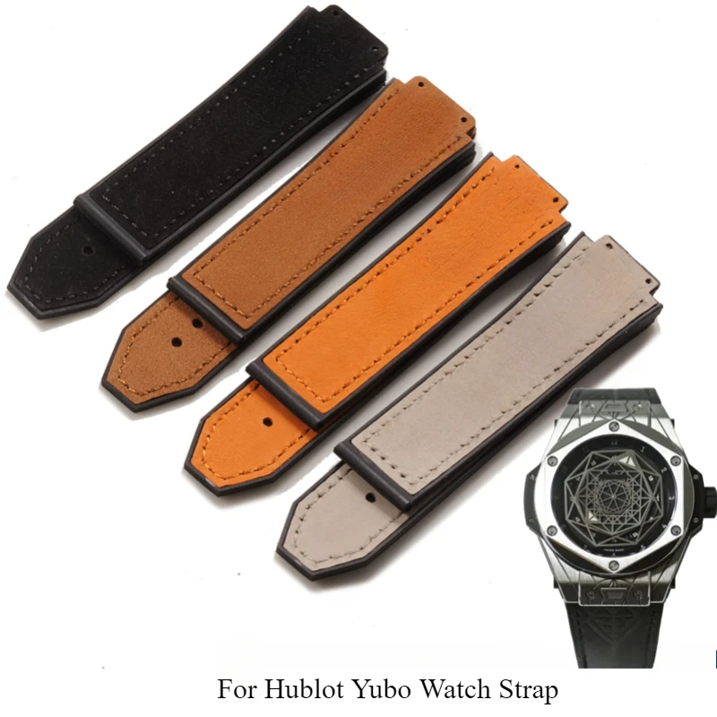 19x26mm Durable Wear-resistant Cow Leather Watch Strap for Hublot Yubo Classic Fusion Big Bang Series Silicone Watchbands