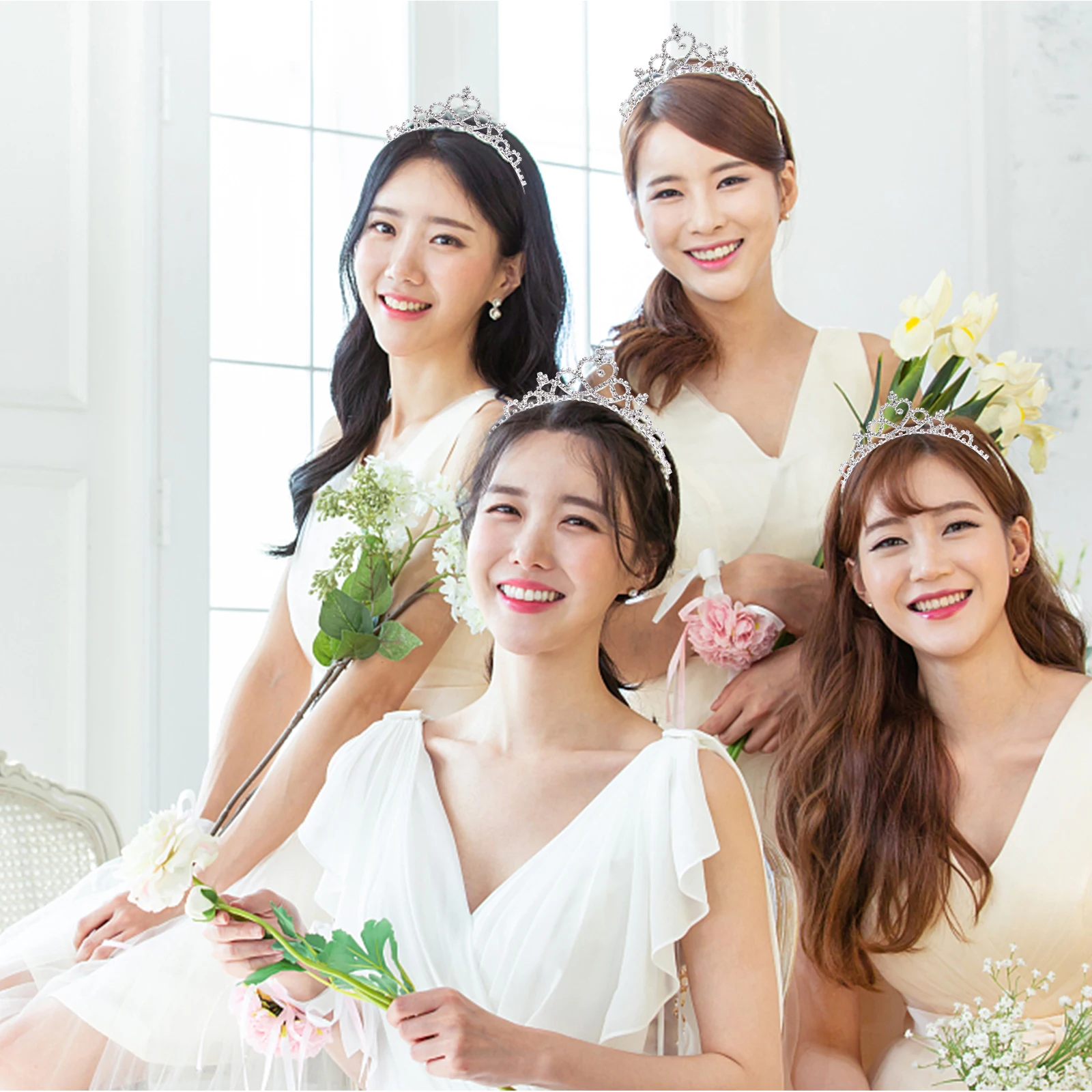 

Crystal Rhinestone Crown Headb Tiara 36 5cm Silver Alloy Heart Shaped Wedding Bridesmaid Flower Girl Hair Accessories