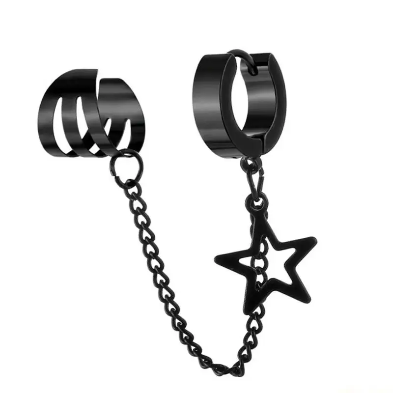31BF Fashionable Five Point Star Ear Clips With Secure Ear Cuff Design Comfortable Ear Studs For Daily Wear