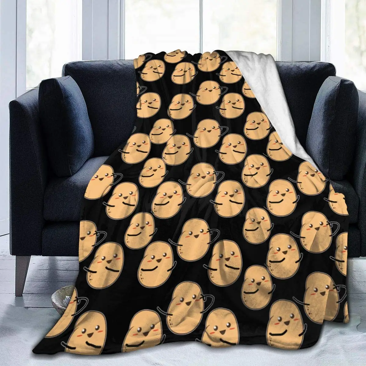 Cute Potato Blanket Gift for Ladies and Kids Soft and Warm Flannel Fun Blanket for Bedroom Living Room Sofa and Home Decoration