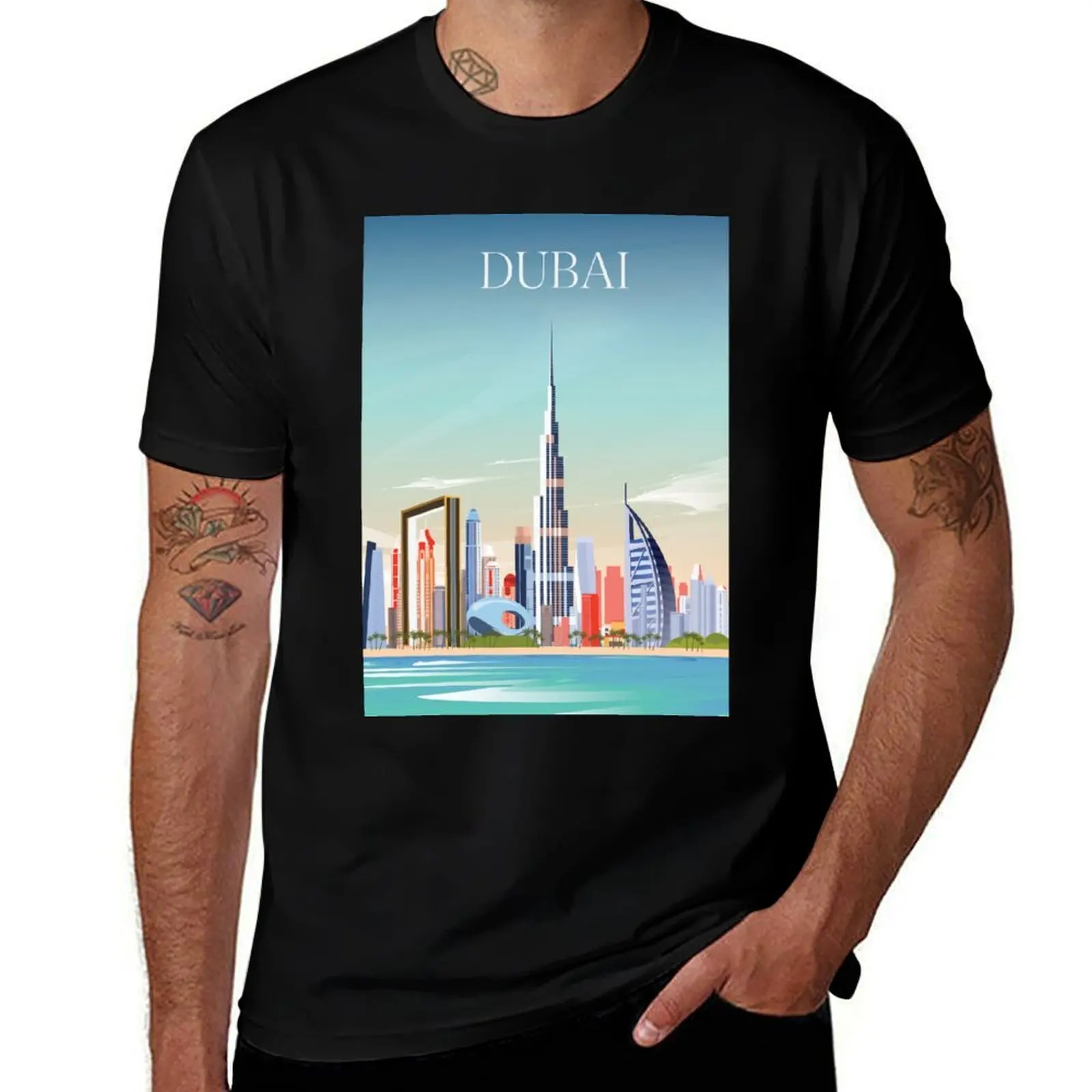 

Dubai travel poster print wall art poster T-Shirt boys animal print funny gifts topping Men's t-shirt