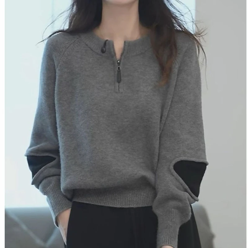

Ladies Autumn Winter Knitted Sweater Base Shirt Fashionable European Style Yarn Dyed Long Sleeve round Neck Regular Fit ...