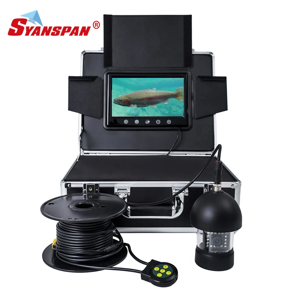 

SYANSPAN HD Ice Fishing Camera 360° Panning 18white LEDS Underwater Fish Finder Detector 7 " LCD Display