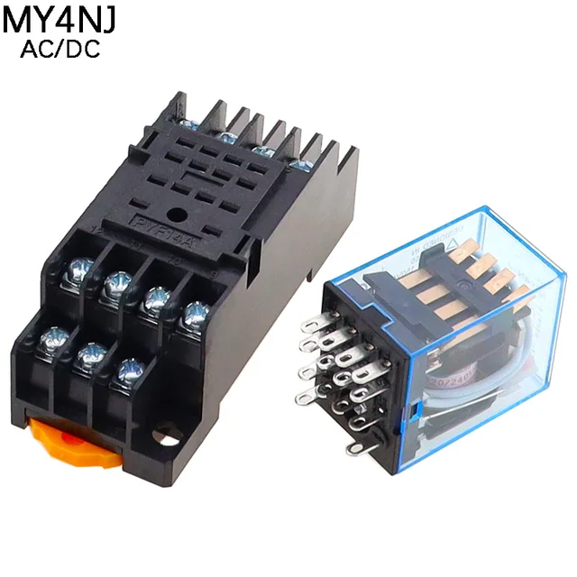 1Pc MY4NJ Elektroniczny mikro-mini przekaźnik elektromagnetyczny 5A 14PIN Cewka 4DPDT z gniazdem PYF14A DC/AC 12V 24V 36V 48V 110V 220