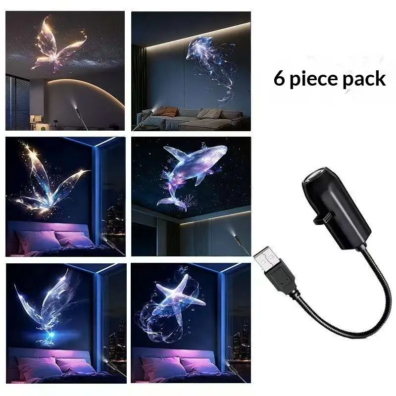 USB Flexible LED Projector Night Light Mini Size Cute Butterfly Whale Projection for Travel Camping Portable Lighting