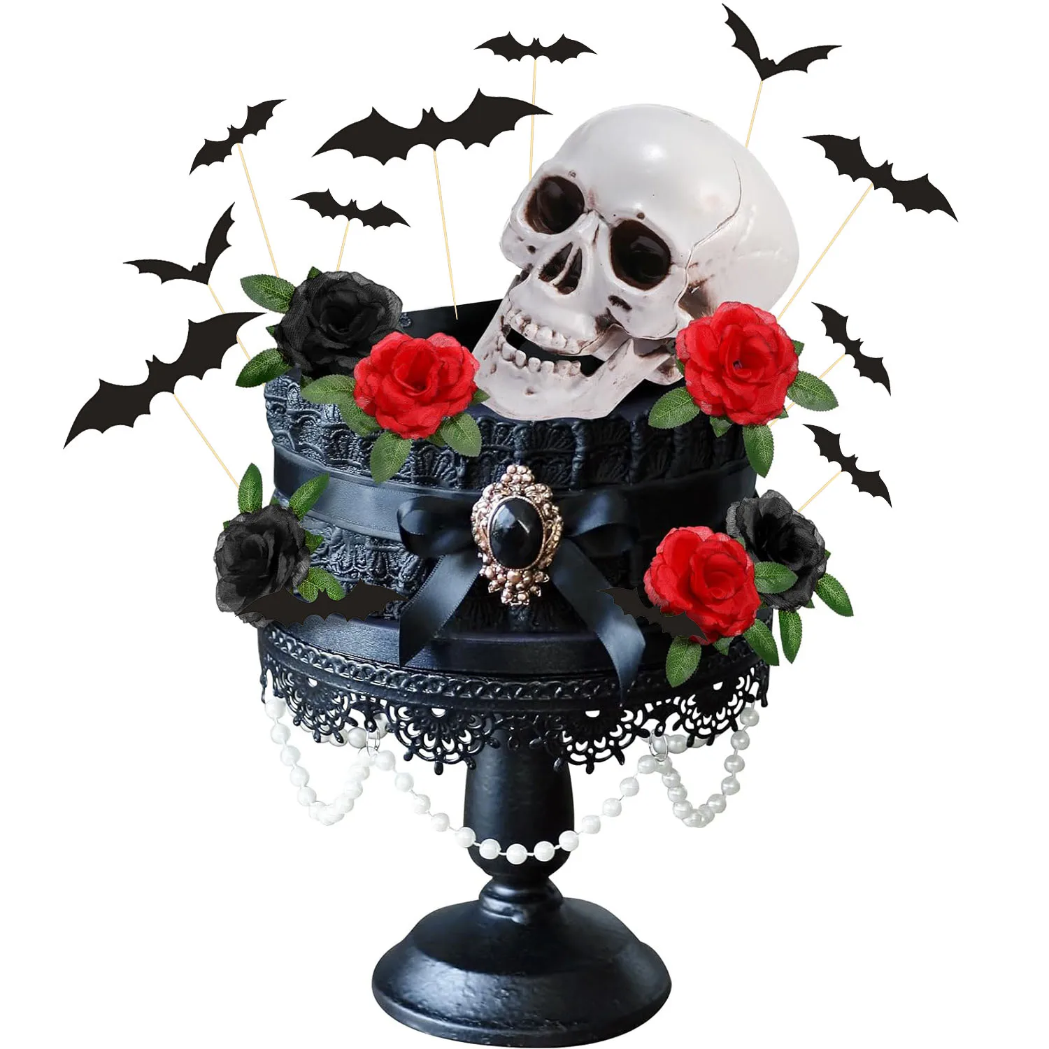 29 Stück Halloween-Kuchenaufsätze – Geister-, Totenkopf-, Fledermaus- und schwarze Rosendekorationen für Partys und Geburtstage