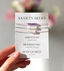 Anxiety relief bracelet set, amethyst, Moonstone and rose quartz gemstone silk bracelet, self-love and emotional balance