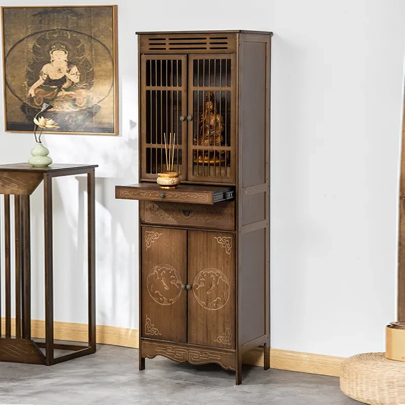 Buddhist Shrine Offering Table Household Incense Cabinet Standing Storage Unit for God of Wealth Guan Gong Bodhisattva Statue