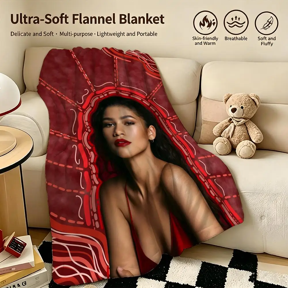 celebrity Z-Zendaya-a Throw Warm Soft Flannel Blanket, Multi-use for Sofa Bed Camping Travel Nap