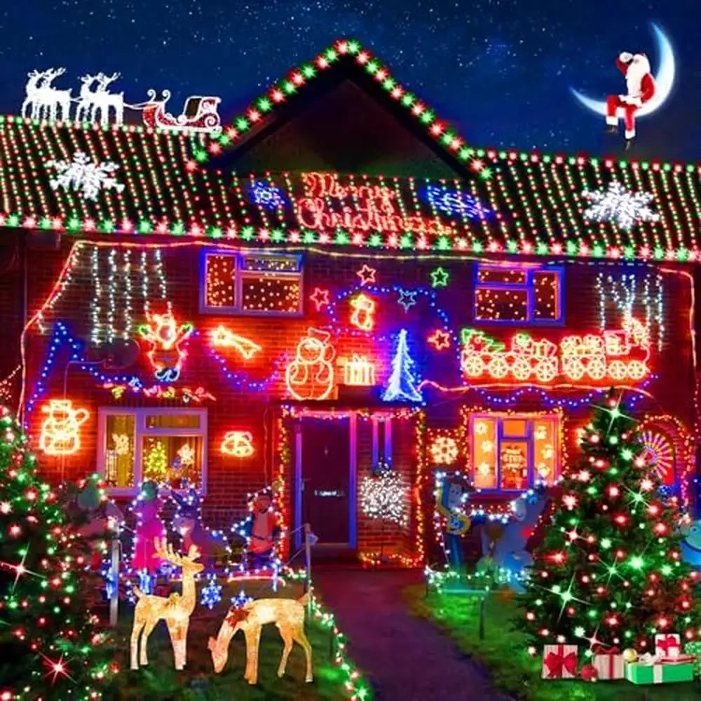 1500 LED Super Bright Christmas Lights 600ft Green Wire Plug in Fairy String Lights z 8 trybami i timerem Wodoodporne Xmas