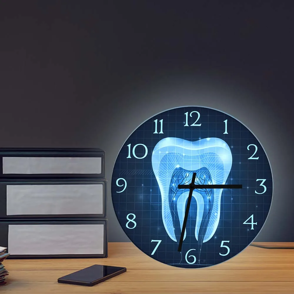 Dente sezione trasversale anatomia luminoso orologio da parete luce elettronica segno per ufficio dentale dentista Display professionale orologio da