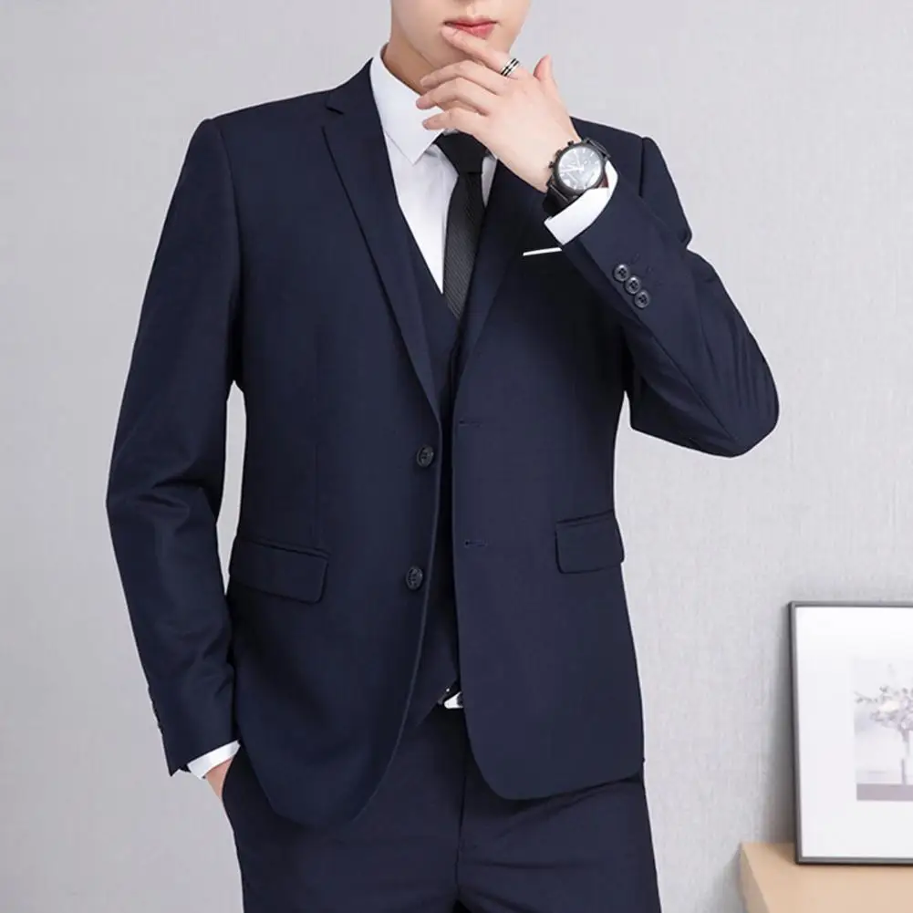 

Long-sleeve Lapel Suit Jacket Elegant Men's Slim Fit Business Suit Jacket with Lapel Two Button Closure Flap Pockets for Formal