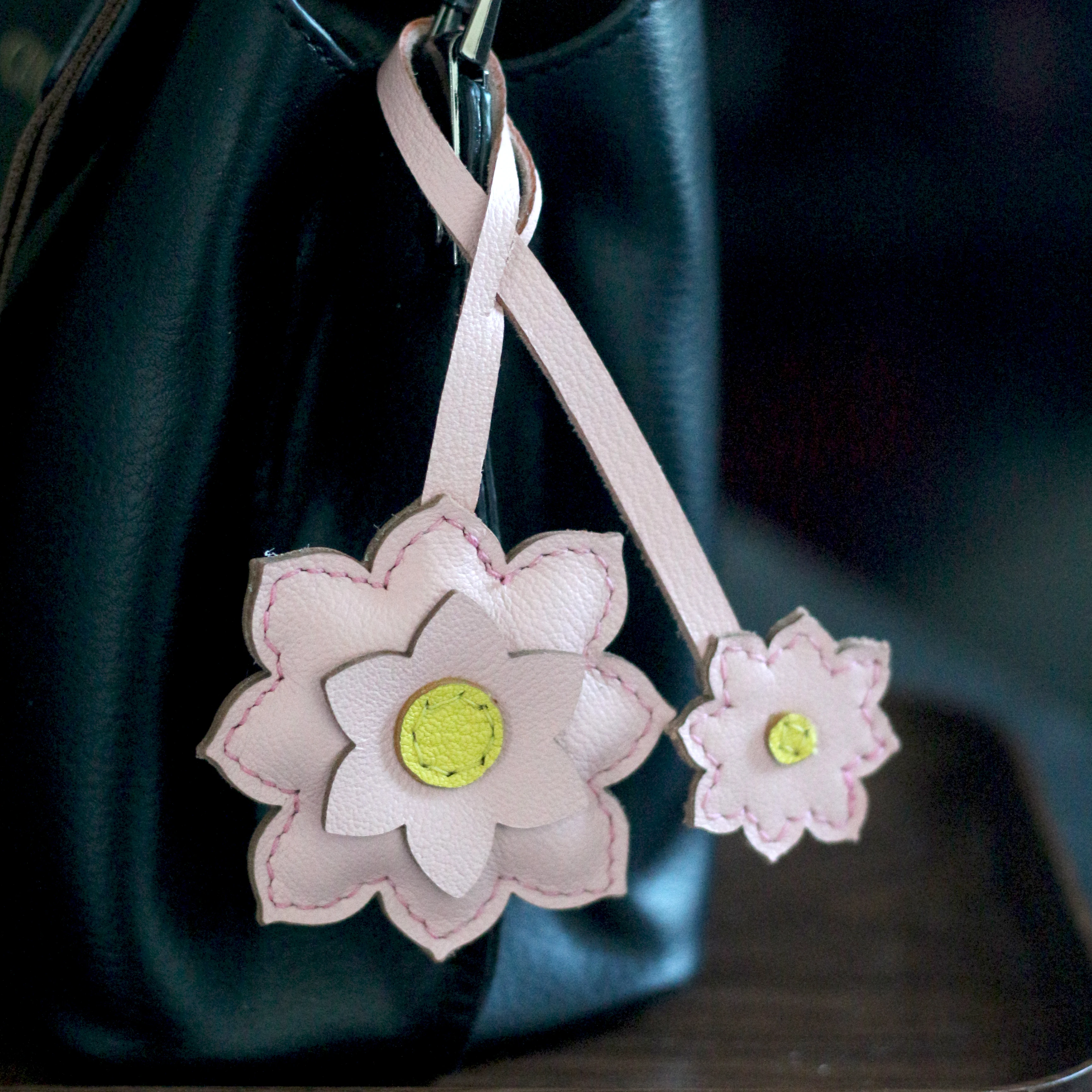 

Handmade genuine leather lotus bag charm accessory flower backpack small ornament keychain decoration