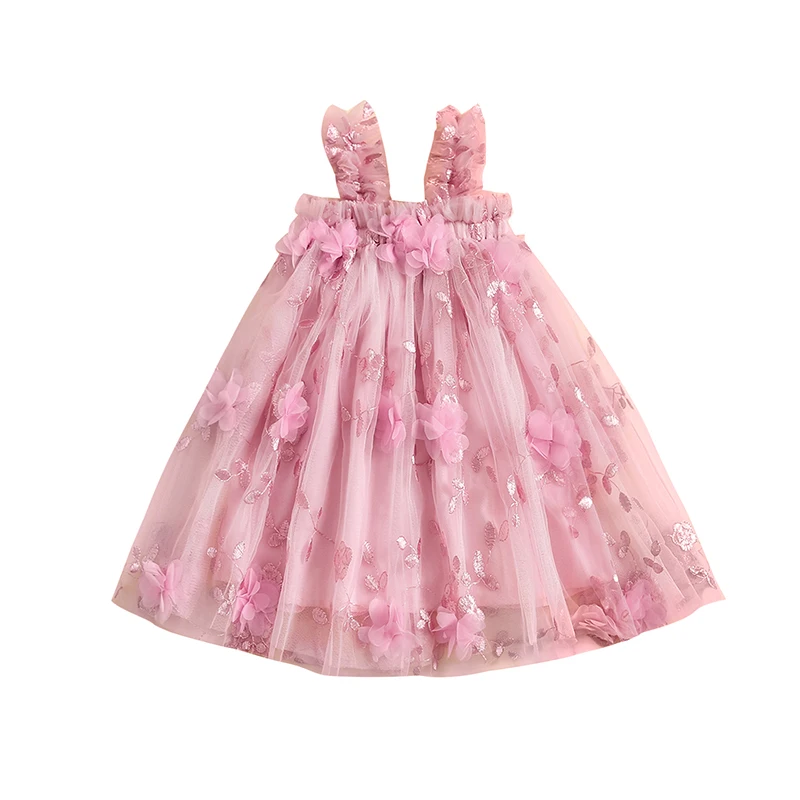 Toddler Girl Dress 3D Flower Summer Sleeveless Tulle Tutu Princess Dresses for Wedding Birthday Photoshoot