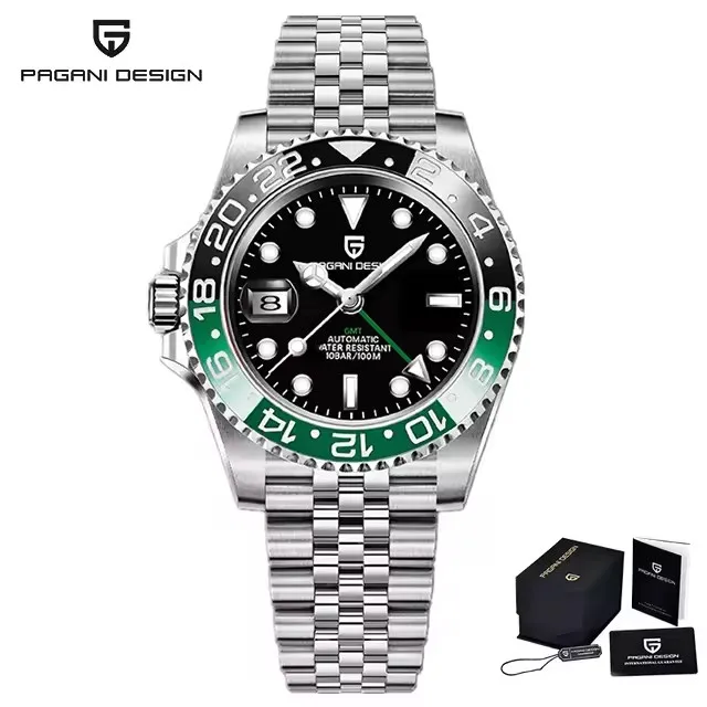 Nieuw PD-1662 PAGANI DESIGN GMT Automatisch Polshorloge RVS 100M Waterdicht Herenhorloge Topmerk 40mm Mechanisch Herenhorloge