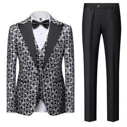 4 Color Men Printed Business Suits/Brand Clothing Groom Wedding Dress/Man Slim Fit Tuxedo Man 3 Piece Set Jackets Vest Trousers