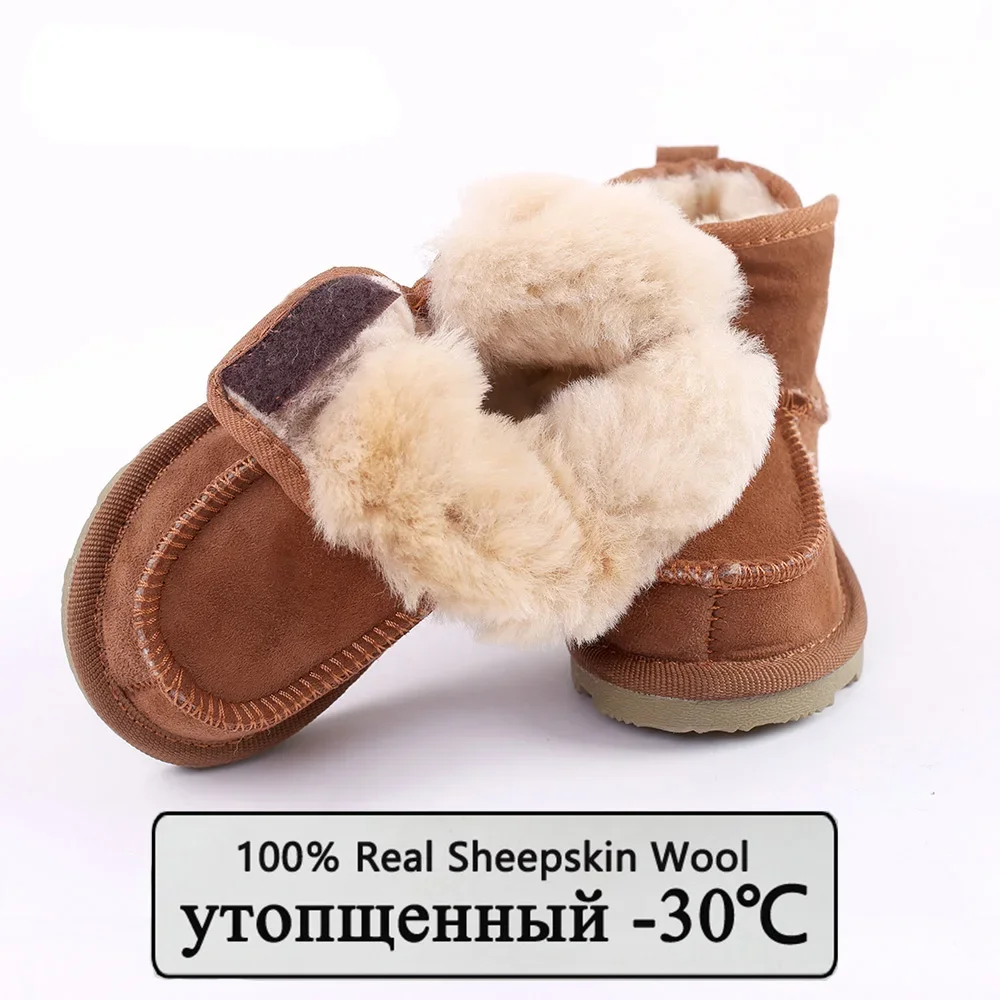 Botas de nieve para bebés para niños y niñas, botas de nieve para niños, zapatos de piel auténtica de oveja, zapatos australianos de cuero Geanuine