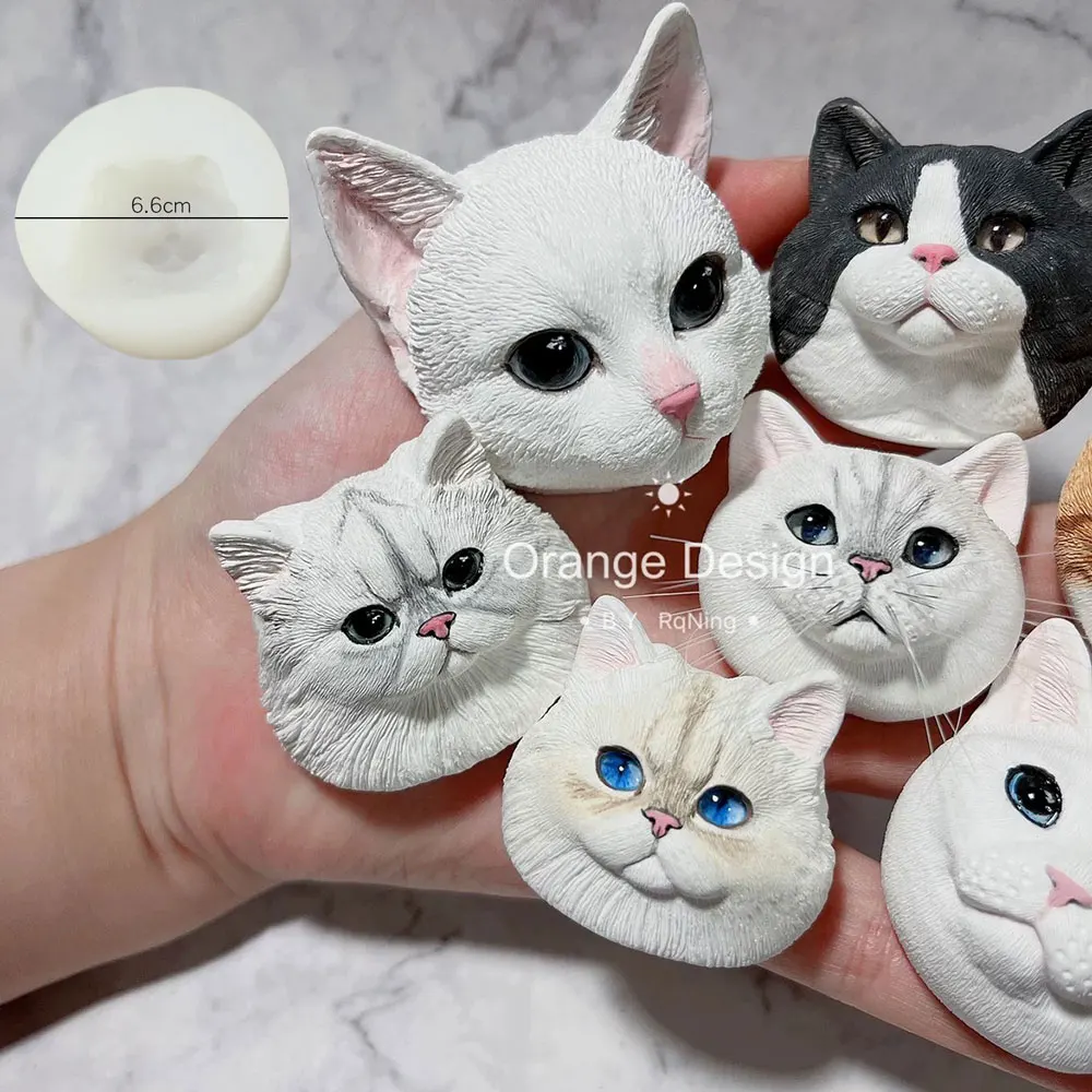 Cute Cat Head Silicone Mold Handmade Aromatherapy Gypsum Soap Pet Kitty Birthday Avatar Fondant Mold DIY Car Air Vent Decoration
