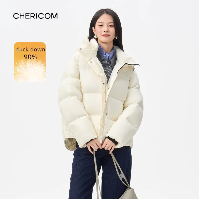 Chericom Women's Down Jacket Goose Down Filling Puffer Stand Collar Short Down Coats Casual Commuter Thickened Clothing Y318739Y