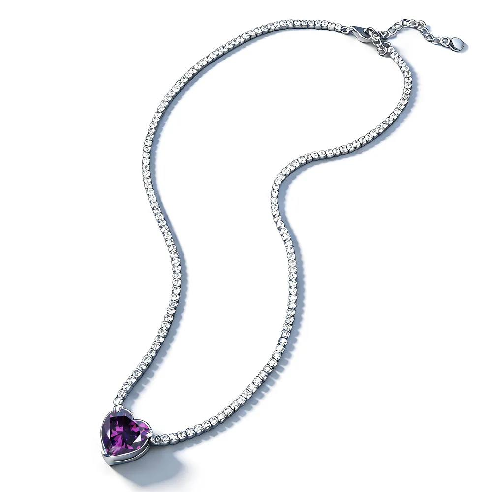 

2026 New [Heart Grape Purple] Necklace Women's s925 Silver Tennis Chain Tennis Chain Pendant Necklace