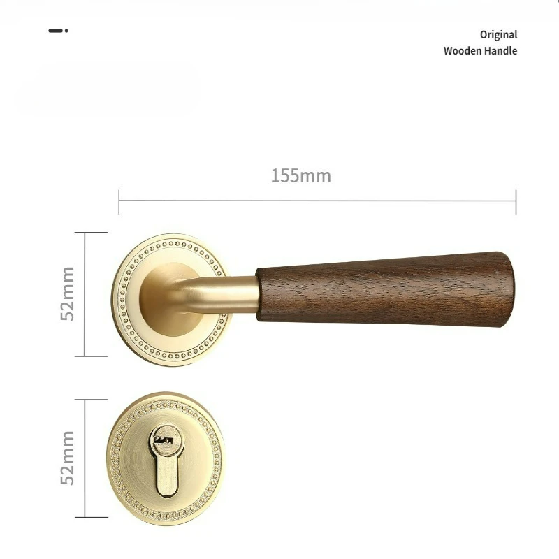 Retro Style Indoor Zinc Alloy Door Lock, Light Luxury Universal Office Bedroom, Silent Walnut Wood Door Handle