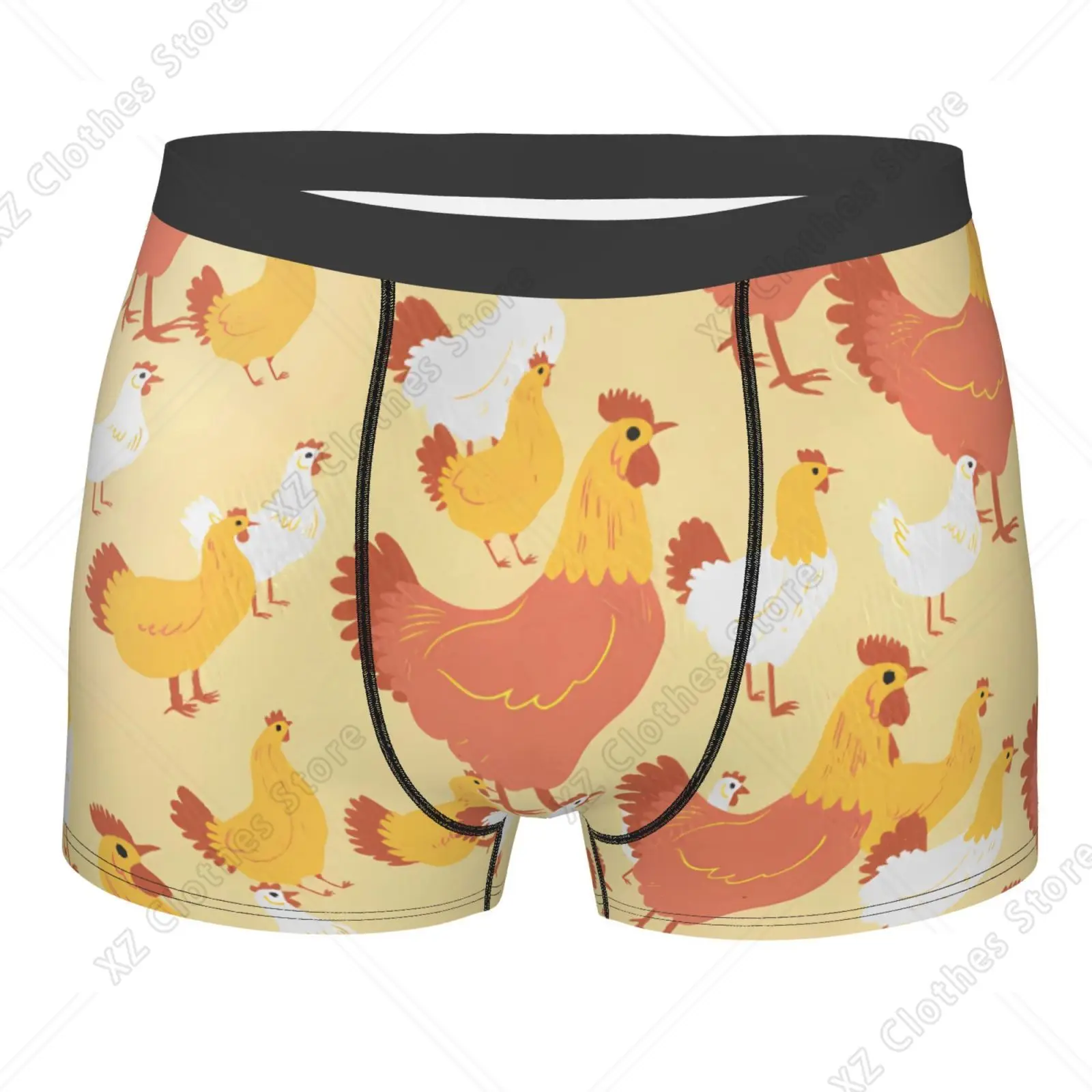 Poultry Chicken and Roosters Pattern Underwear Men Stretch Boxer Briefs Shorts Panties Soft Sexy Underpants for Male