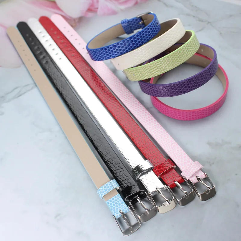 10pcs/lot 10MM Snake Skin PU Leather wristband bracelet 10x210mm fit for 10mm slide charms letters DIY Accessory