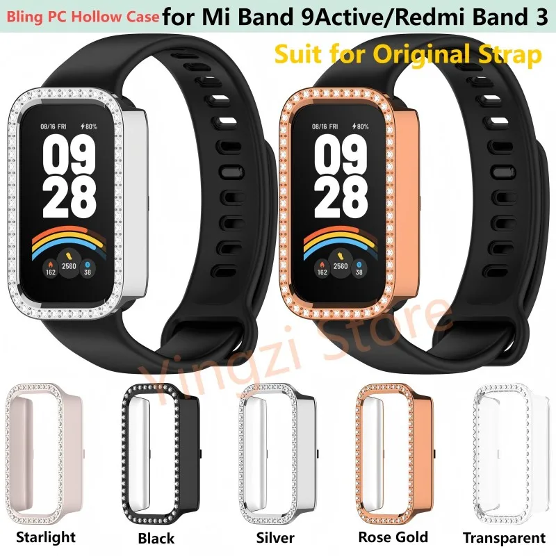 Bling pc oco caso para xiaomi mi banda 9 ativo sigle linha diamante cristal capa protetora redmi banda 3 protetor banda